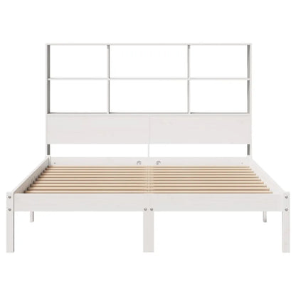 Bookcase Bed without Mattress White 150x200 cm King Size Solid Wood Pine