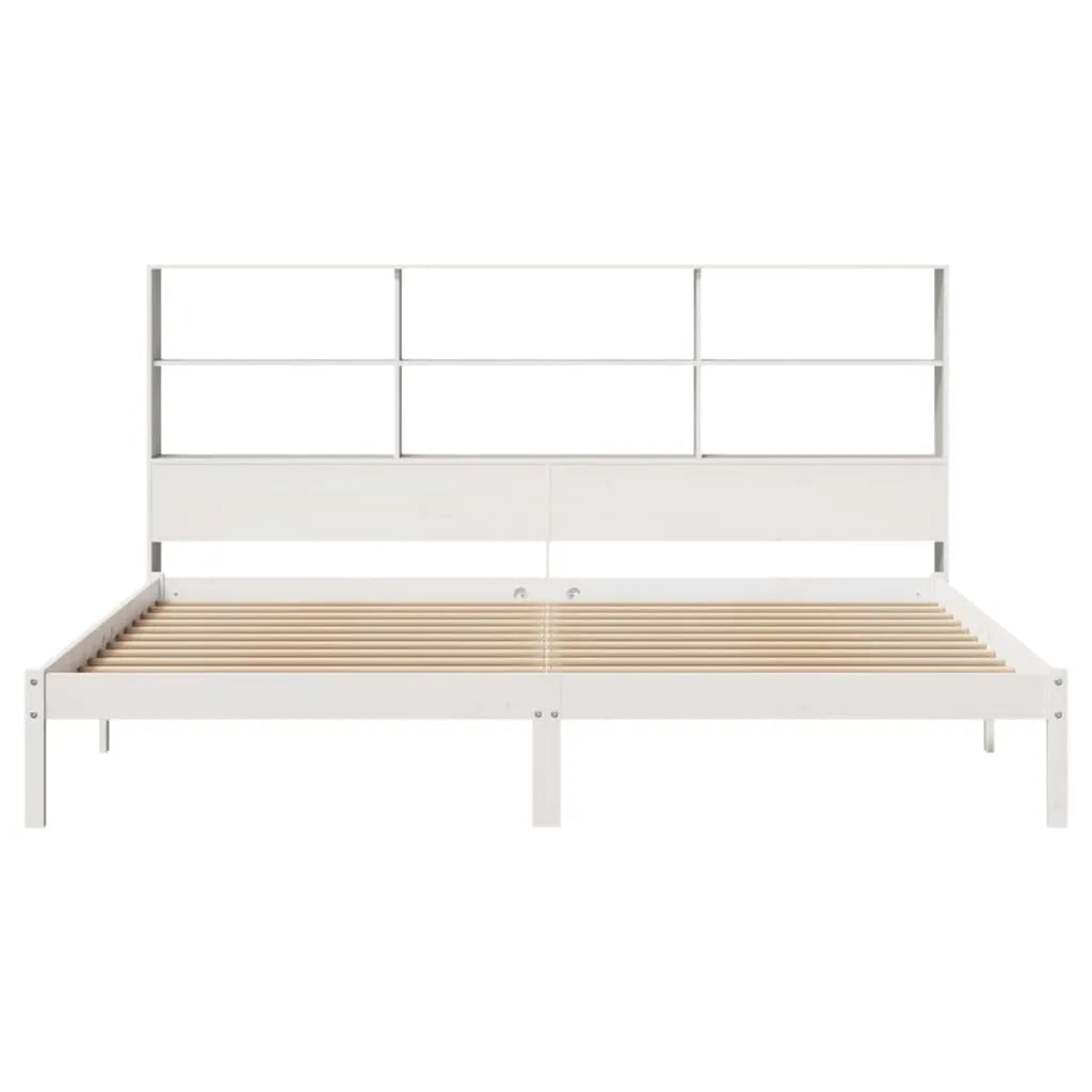 Bookcase Bed without Mattress White 180x200 cm Super King Solid Wood Pine