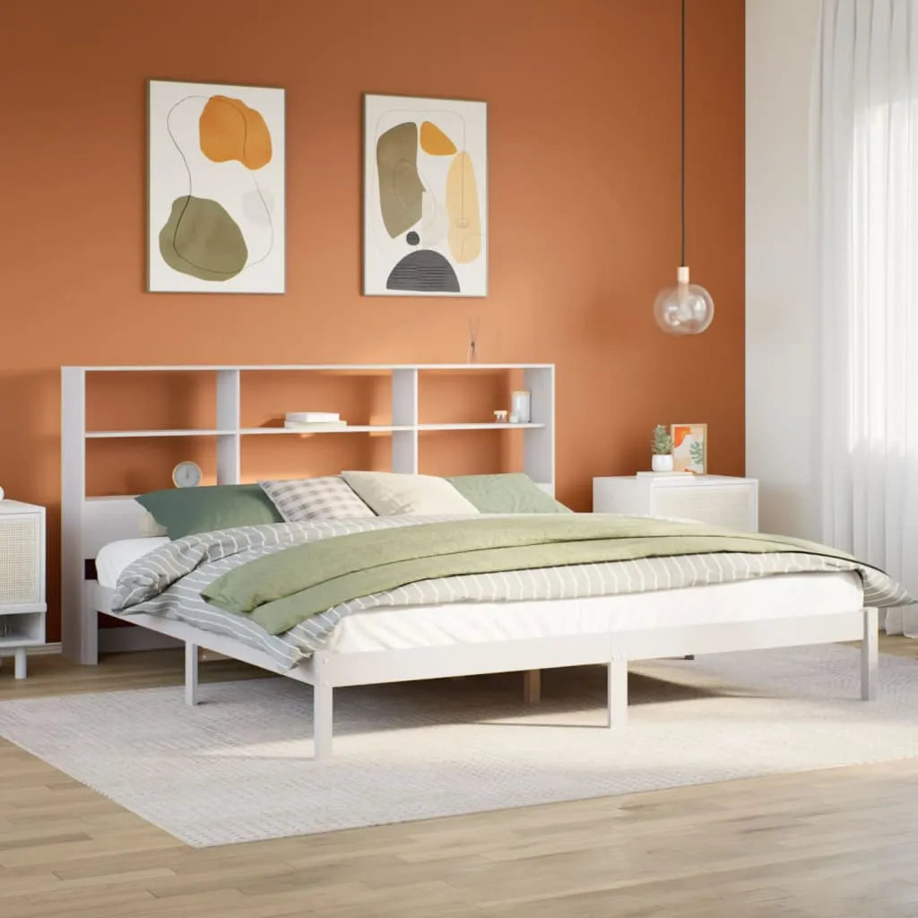 Bookcase Bed without Mattress White 180x200 cm Super King Solid Wood Pine