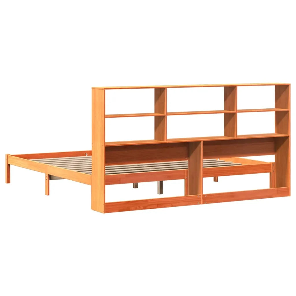 Bookcase Bed without Mattress Wax Brown 200x200 cm Solid Wood Pine