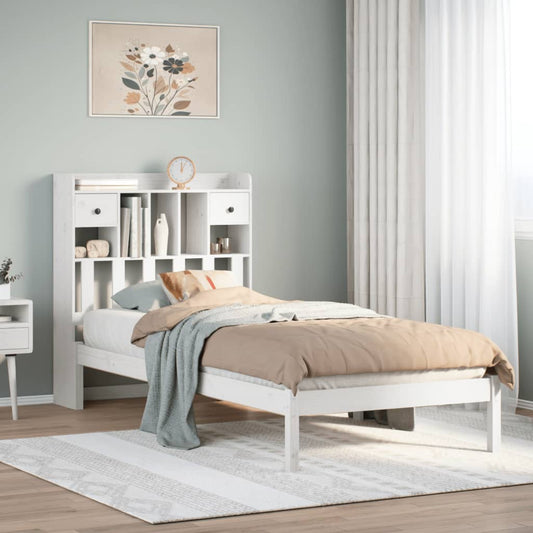 Bookcase Bed without Mattress White 90x200 cm Solid Wood Pine