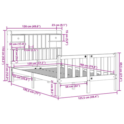 Bookcase Bed without Mattress 120x190 cm Small Double Solid Wood Pine