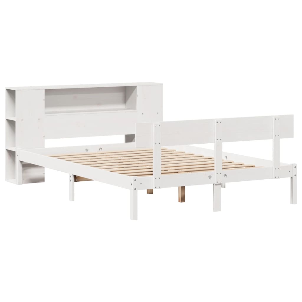 Bookcase Bed without Mattress White 150x200 cm King Size Solid Wood Pine