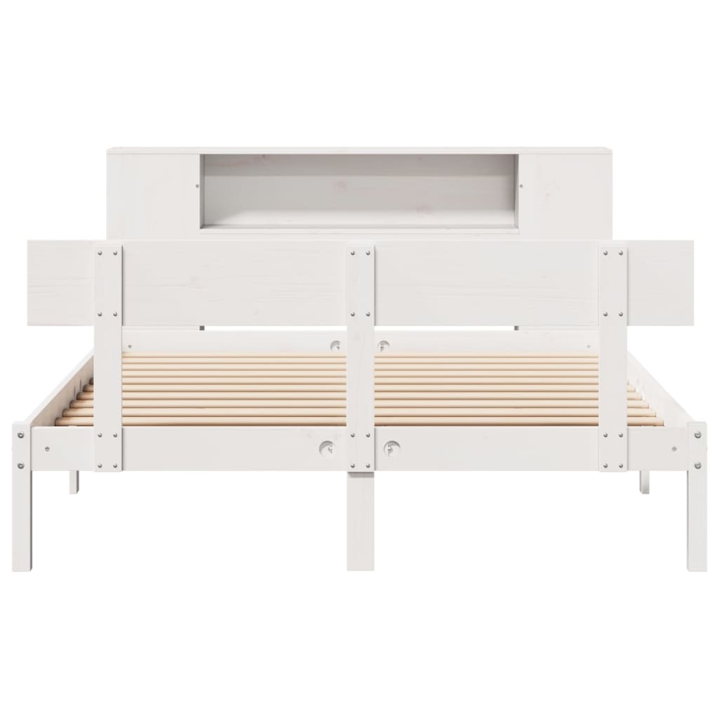 Bookcase Bed without Mattress White 150x200 cm King Size Solid Wood Pine