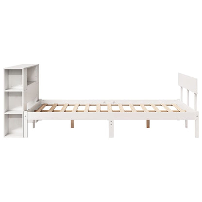 Bookcase Bed without Mattress White 150x200 cm King Size Solid Wood Pine