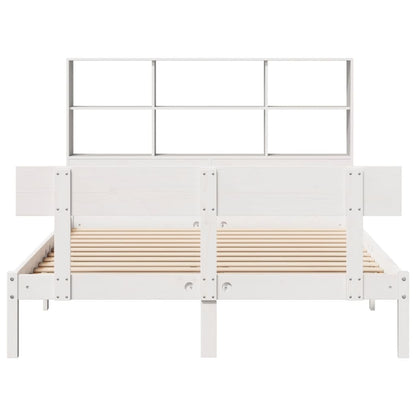 Bookcase Bed without Mattress White 150x200 cm King Size Solid Wood Pine