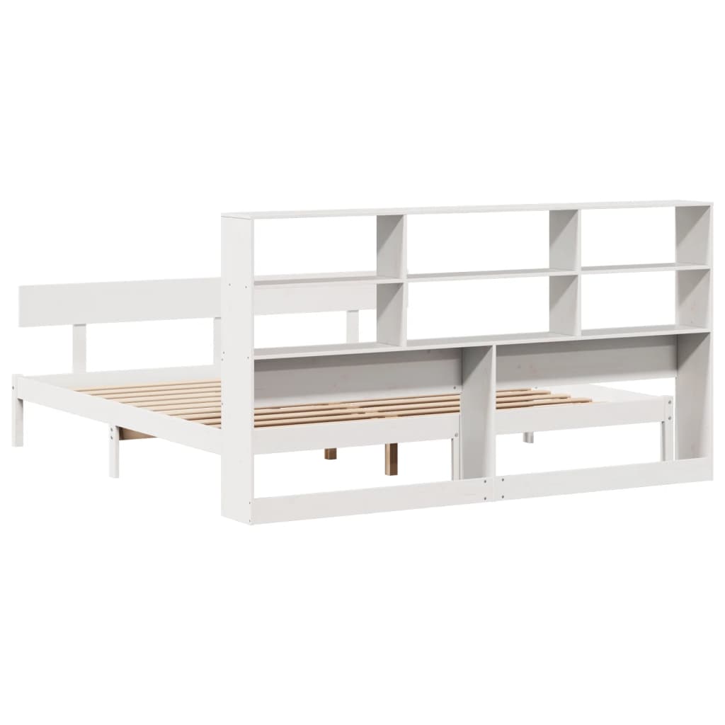 Bookcase Bed without Mattress White 180x200 cm Super King Solid Wood Pine