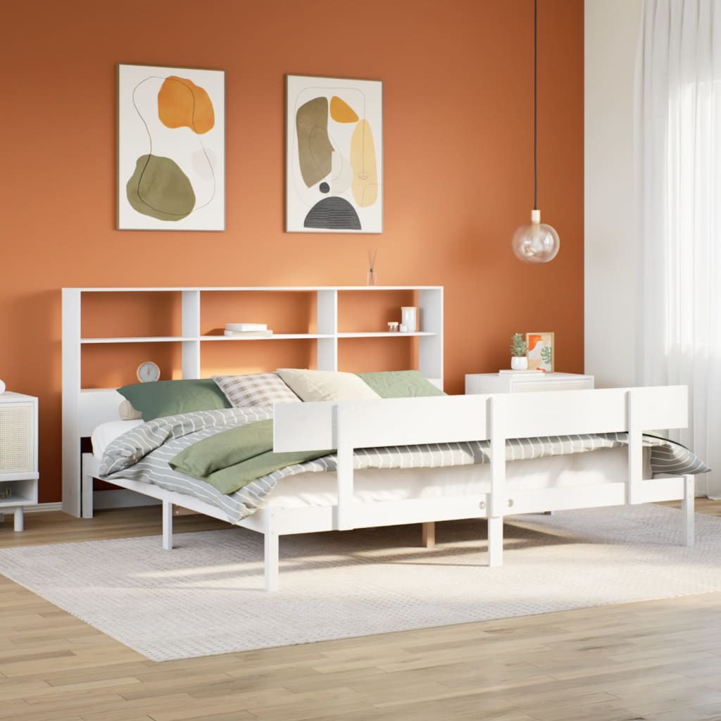 Bookcase Bed without Mattress White 180x200 cm Super King Solid Wood Pine