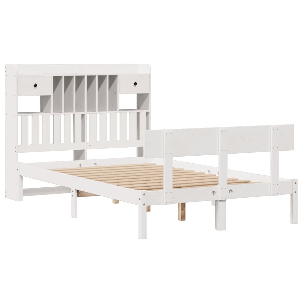 Bookcase Bed without Mattress White 135x190 cm Double Solid Wood Pine