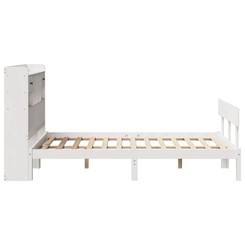 Bookcase Bed without Mattress White 135x190 cm Double Solid Wood Pine