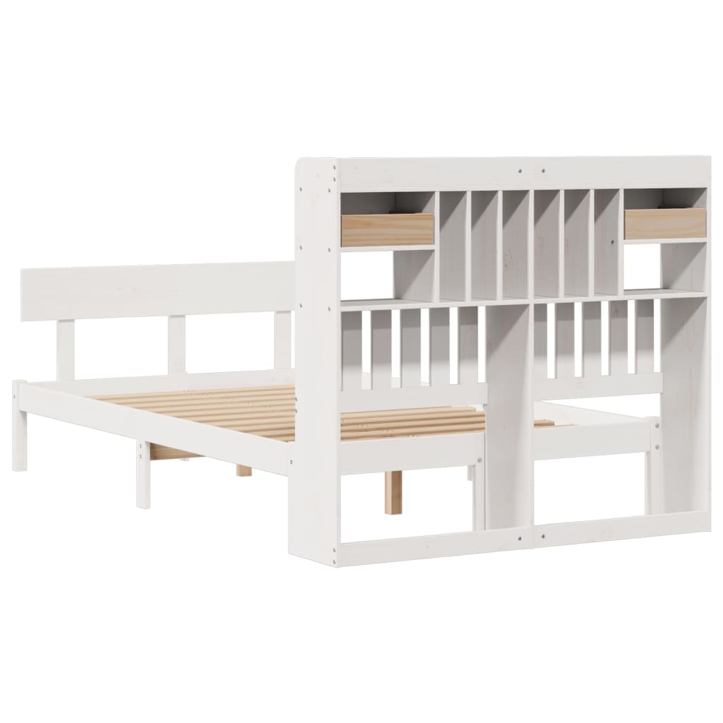 Bookcase Bed without Mattress White 135x190 cm Double Solid Wood Pine