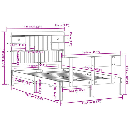 Bookcase Bed without Mattress White 135x190 cm Double Solid Wood Pine