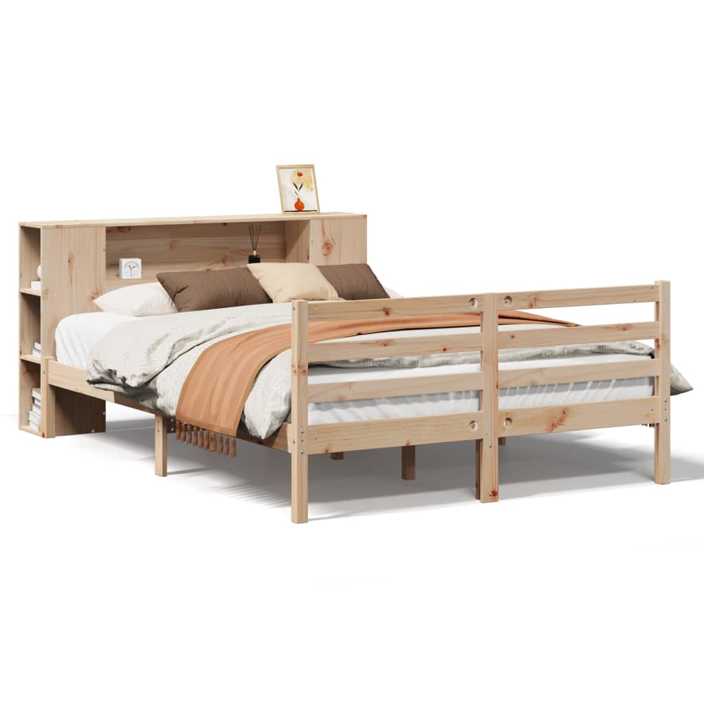 Bookcase Bed without Mattress 135x190 cm Double Solid Wood Pine