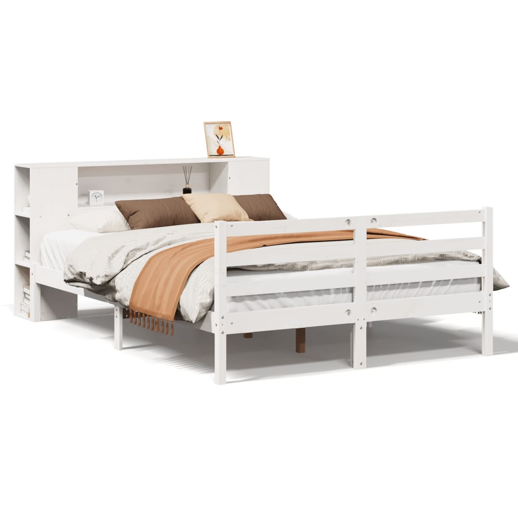 Bookcase Bed without Mattress White 135x190 cm Double Solid Wood Pine