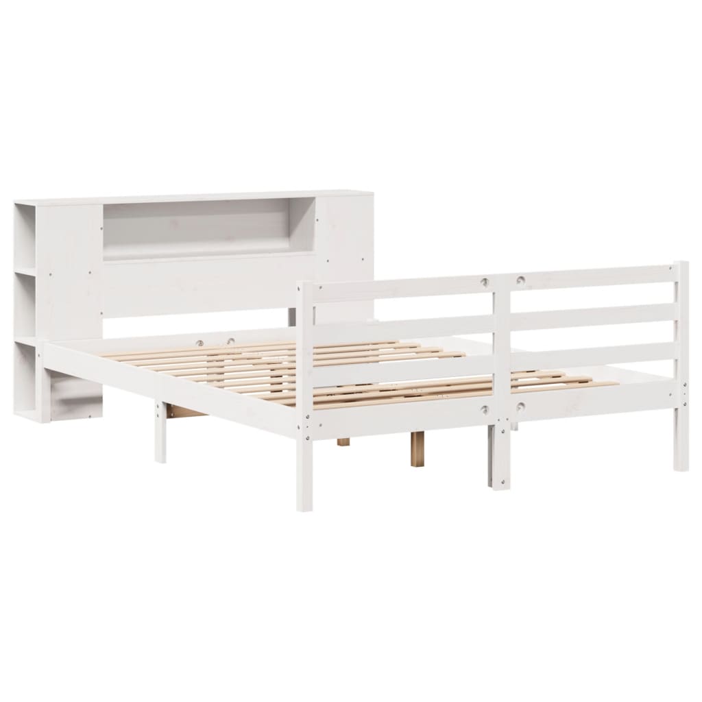 Bookcase Bed without Mattress White 135x190 cm Double Solid Wood Pine