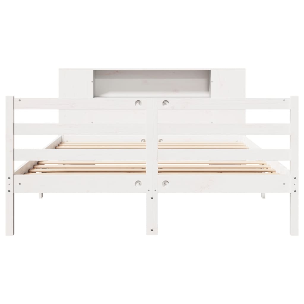 Bookcase Bed without Mattress White 135x190 cm Double Solid Wood Pine