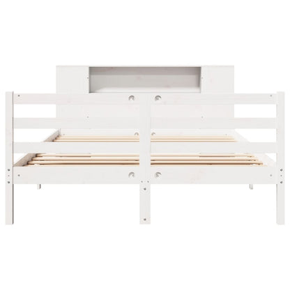 Bookcase Bed without Mattress White 135x190 cm Double Solid Wood Pine