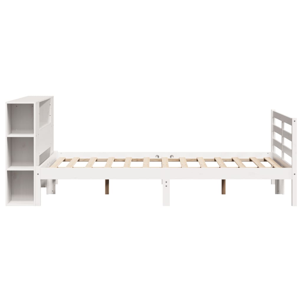 Bookcase Bed without Mattress White 135x190 cm Double Solid Wood Pine