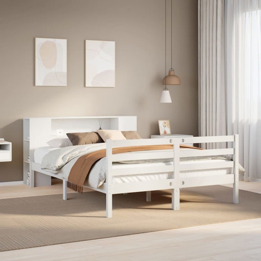 Bookcase Bed without Mattress White 135x190 cm Double Solid Wood Pine