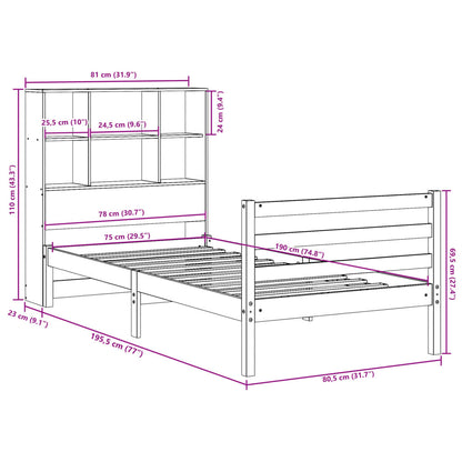 Bookcase Bed without Mattress 75x190 cm Small Single Solid Wood Pine