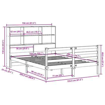 Bookcase Bed without Mattress 150x200 cm King Size Solid Wood Pine