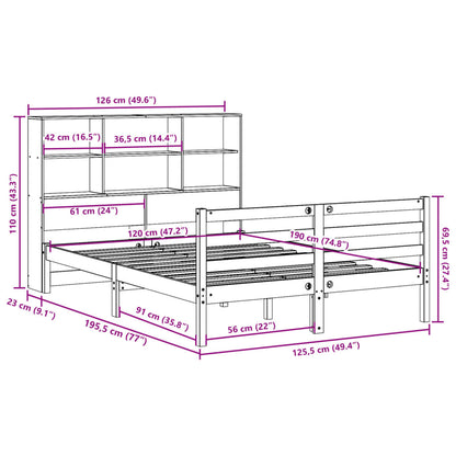 Bookcase Bed without Mattress Wax Brown 120x190 cm Small Double Solid Wood