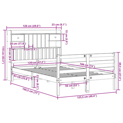 Bookcase Bed without Mattress White 120x190 cm Small Double Solid Wood Pine