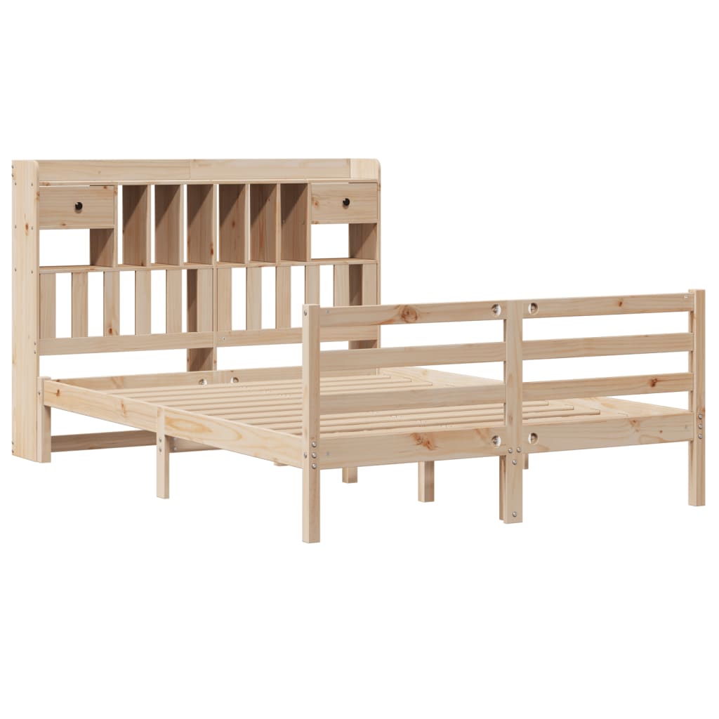 Bookcase Bed without Mattress 150x200 cm King Size Solid Wood Pine