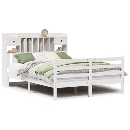 Bookcase Bed without Mattress White 150x200 cm King Size Solid Wood Pine