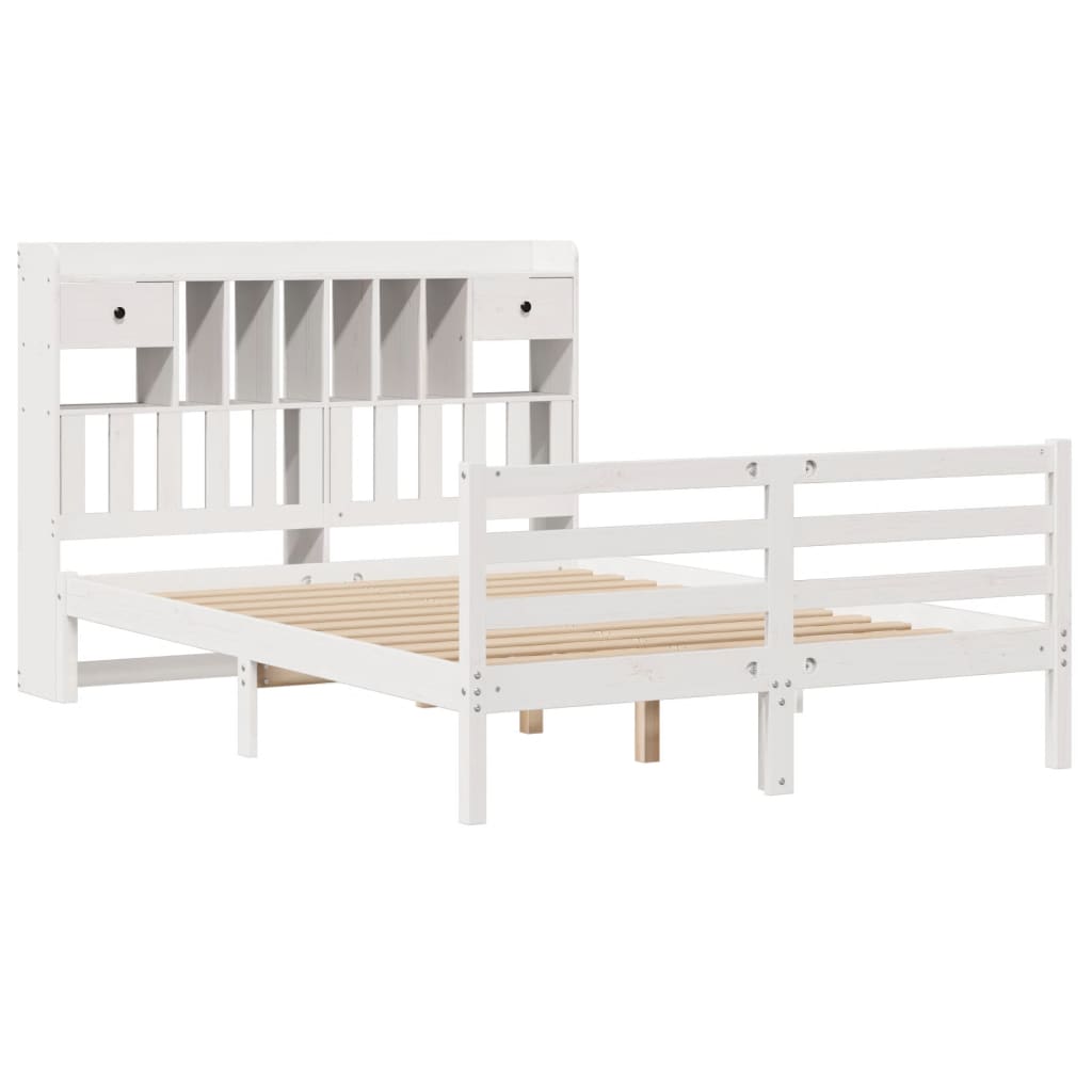 Bookcase Bed without Mattress White 150x200 cm King Size Solid Wood Pine