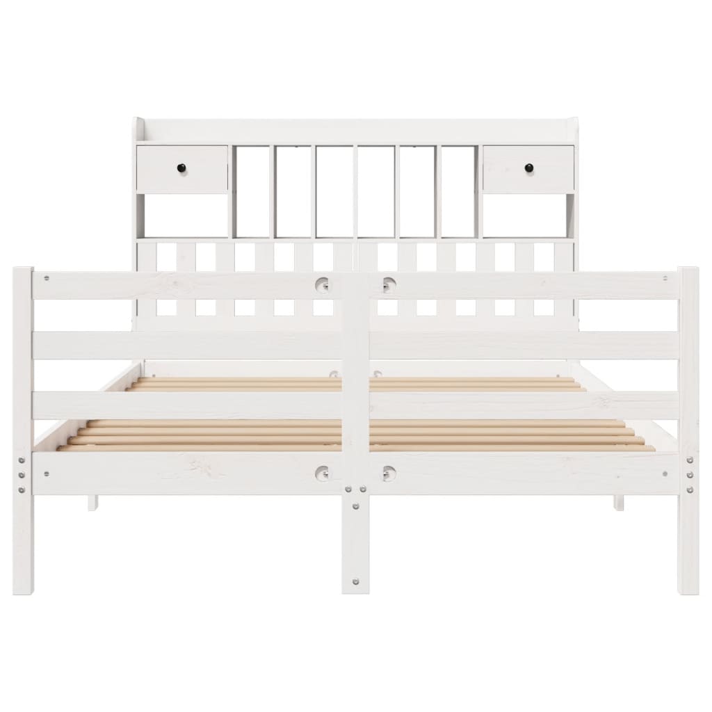 Bookcase Bed without Mattress White 150x200 cm King Size Solid Wood Pine