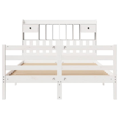 Bookcase Bed without Mattress White 150x200 cm King Size Solid Wood Pine