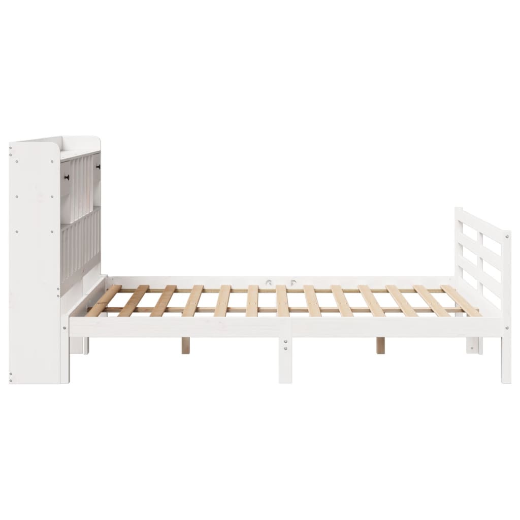 Bookcase Bed without Mattress White 150x200 cm King Size Solid Wood Pine