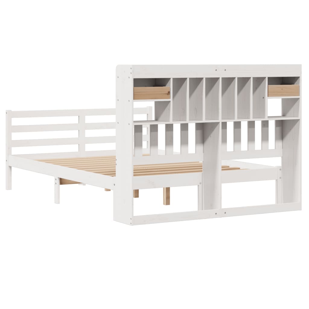 Bookcase Bed without Mattress White 150x200 cm King Size Solid Wood Pine