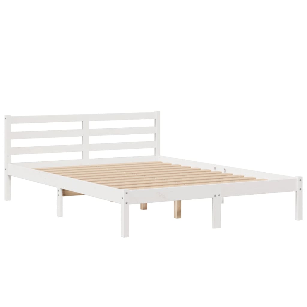 Bookcase Bed without Mattress White 150x200 cm King Size Solid Wood Pine