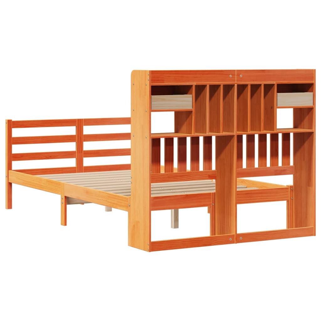 Bookcase Bed without Mattress Wax Brown 120x190 cm Small Double Solid Wood Pine