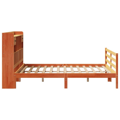 Bookcase Bed without Mattress Wax Brown 150x200 cm King Size Solid Wood Pine