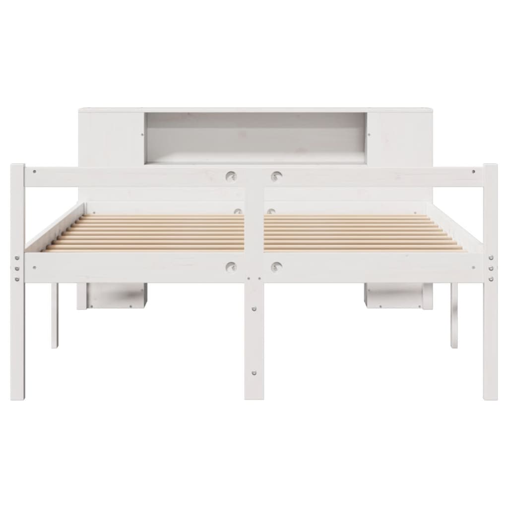 Bookcase Bed without Mattress White 135x190 cm Double Solid Wood Pine