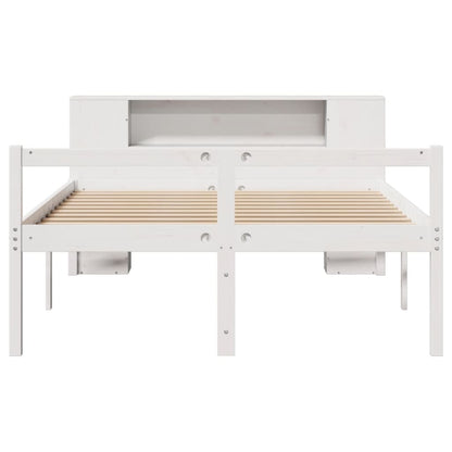 Bookcase Bed without Mattress White 135x190 cm Double Solid Wood Pine