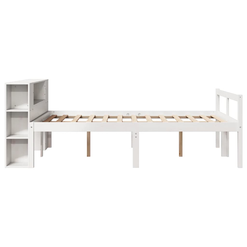 Bookcase Bed without Mattress White 135x190 cm Double Solid Wood Pine