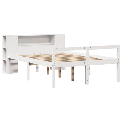 Bookcase Bed without Mattress White 150x200 cm King Size Solid Wood Pine