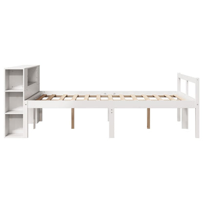 Bookcase Bed without Mattress White 150x200 cm King Size Solid Wood Pine