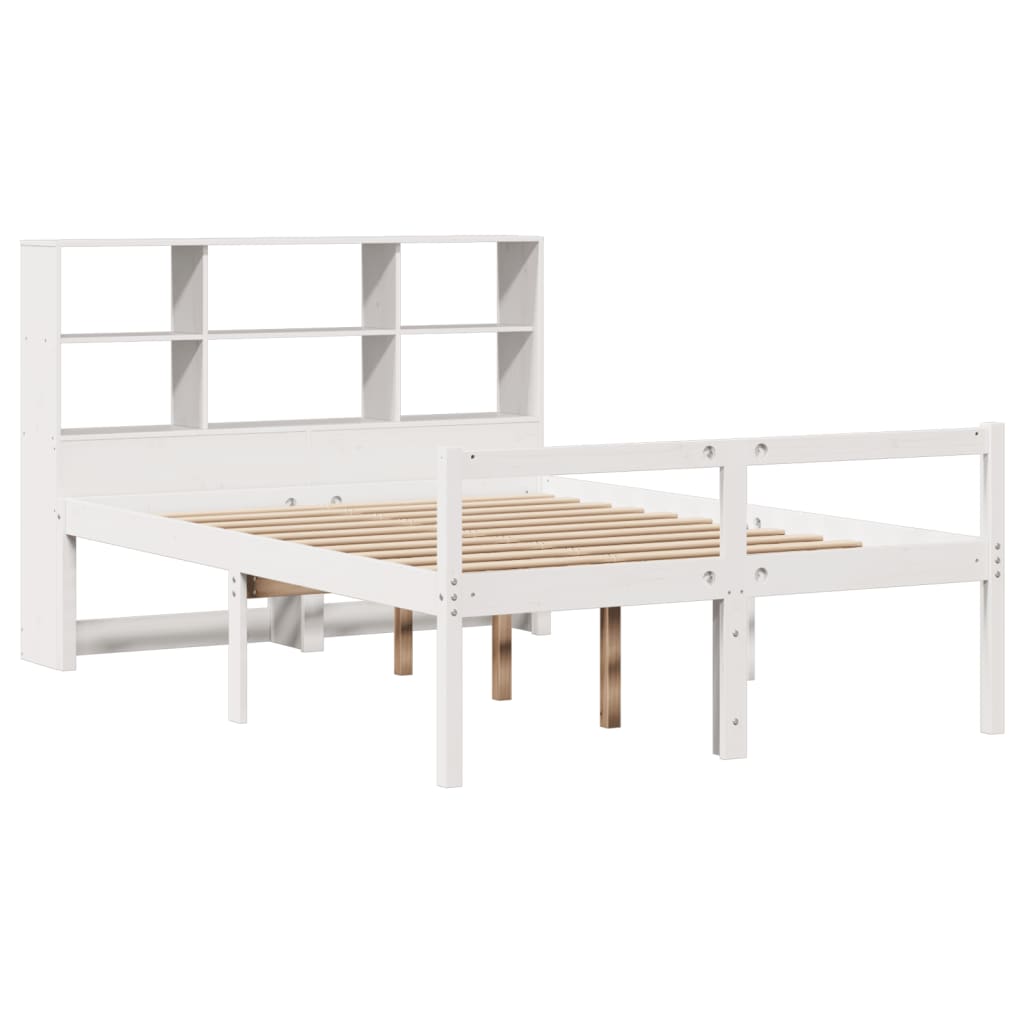 Bookcase Bed without Mattress White 135x190 cm Double Solid Wood Pine