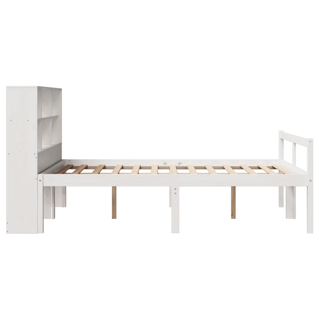 Bookcase Bed without Mattress White 135x190 cm Double Solid Wood Pine