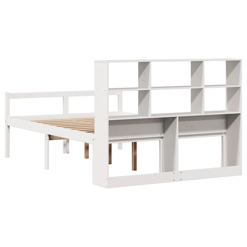 Bookcase Bed without Mattress White 135x190 cm Double Solid Wood Pine