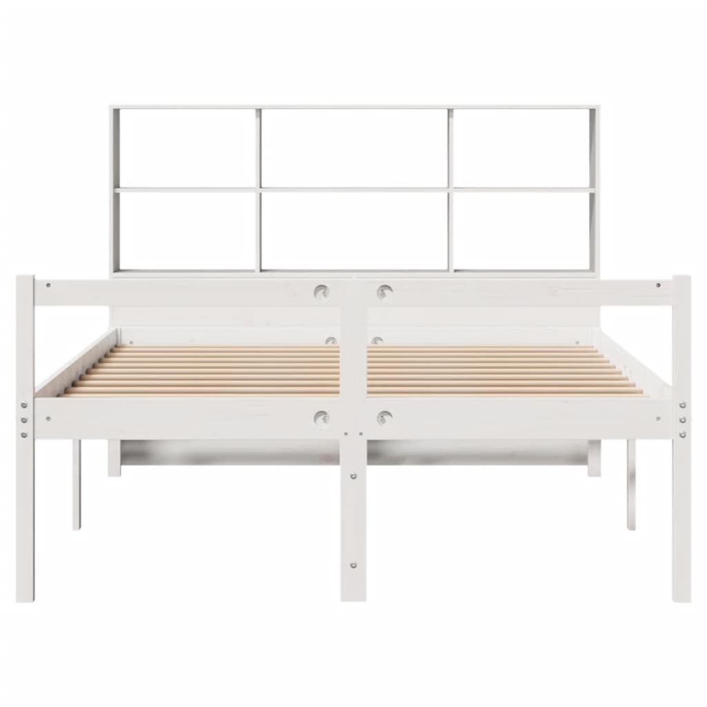 Bookcase Bed without Mattress White 150x200 cm King Size Solid Wood Pine