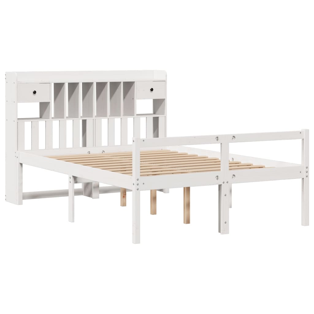 Bookcase Bed without Mattress White 150x200 cm King Size Solid Wood Pine