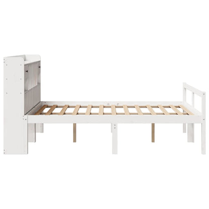 Bookcase Bed without Mattress White 150x200 cm King Size Solid Wood Pine