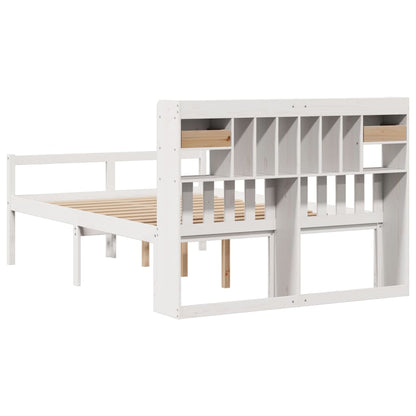 Bookcase Bed without Mattress White 150x200 cm King Size Solid Wood Pine