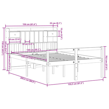 Bookcase Bed without Mattress White 150x200 cm King Size Solid Wood Pine